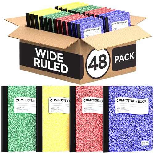 Composition Notebook Wide Ruled Composition Notebooks Bulk Marble Hard Cover Wide Ruled Notebook Paper Note Books For Schools Marble Composition Books 100 Sheets 200 Pages 9.75” x 7.25” (48 Pack) - style: 48 Pack