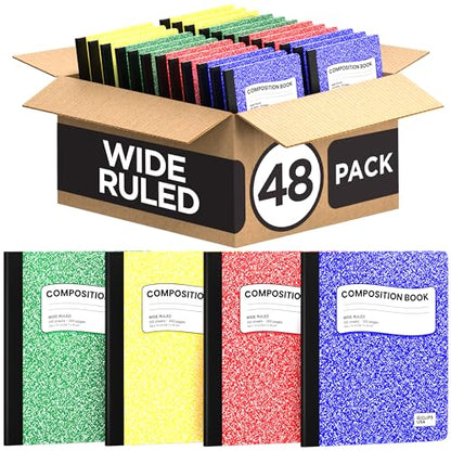 Composition Notebook Wide Ruled Composition Notebooks Bulk Marble Hard Cover Wide Ruled Notebook Paper Note Books For Schools Marble Composition Books 100 Sheets 200 Pages 9.75” x 7.25” (48 Pack) - style: 48 Pack