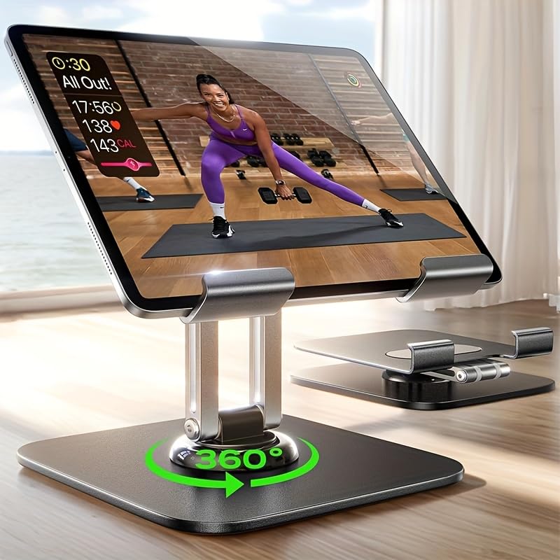 Adjustable Tablet Stand with Rotating Base & Folding Design, 360° Rotating Tablets, for iPad, Phone, Tablet, Laptop, Ergonomic Workspace, Sturdy Build
