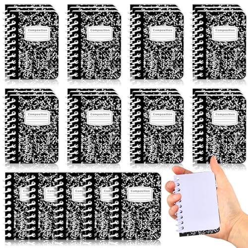 Sinload 30 Pack Mini Spiral Composition Notebooks Bulk 3.5 x 2.5 Inches Blank Marble Small Tiny Pocket Notebooks 80 Pages Memo Pads for Journal Office College School Students Graduation Gifts(Black) - color: Black