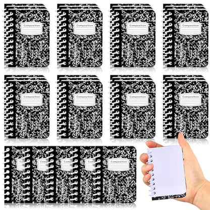 Sinload 30 Pack Mini Spiral Composition Notebooks Bulk 3.5 x 2.5 Inches Blank Marble Small Tiny Pocket Notebooks 80 Pages Memo Pads for Journal Office College School Students Graduation Gifts(Black) - color: Black