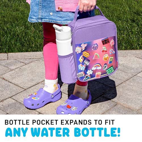 Fit & Fresh Lunch Box For Kids, Boys & Girls, School, Camp, Insulated Bag With Shoe Charm Slots For Personalization, Holographic Purple - color: Holographic Purple