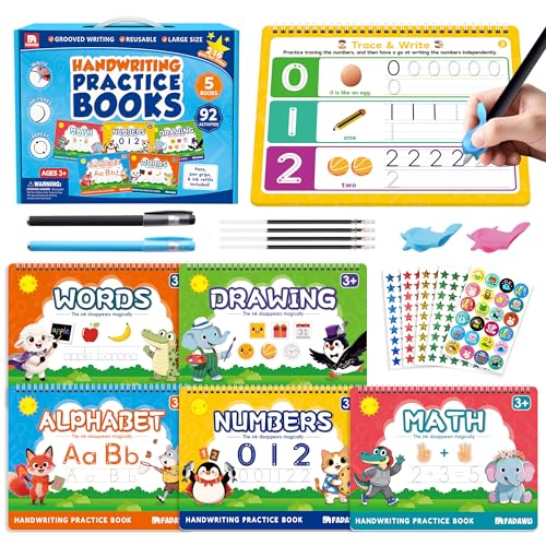 Magic Grooved Writing Practice Books for Kids, Large Grooved Handwriting Copybook, Reusable Learn to Write Number Letter Preschool Tracing Workbook for Kids Ages 3-8, Birthday Gifts Toys
