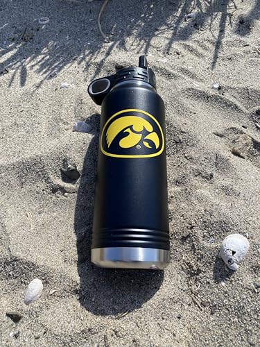 Game Day Outfitters University of Iowa 32oz Stainless Steel Double Walled Black Beverage Bottle with Flip Straw Spout - College Gear for Playoff Season – Show your Hawkeye Pride - style: Iowa / Black