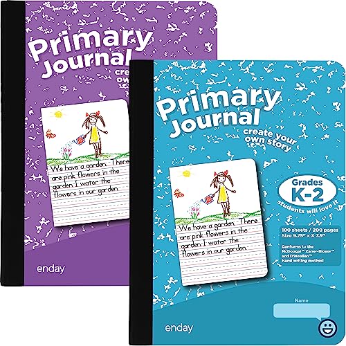 Enday Primary Journal Grades K-2, Primary Writing Journal, Half Page Ruled Primary Journal Composition Notebook for Kids, 100 Sheets kids Notebook, Purple and Blue (2 Pack) - color: BLUE - PURPLE