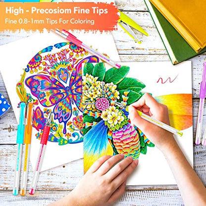 Soucolor 120 Gel Pens Set, Metallic Glitter Pastel,Refills,Drawing Kit Gift | 60 Gel Pens :Metallic,Glitter, Pastel, Neon, Rainbow & 60 Refills, Coloring Sheets — Zipper Case, Non-Toxic, Kids Adults - color: Pink