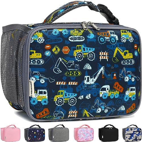 GYEUKHAM Insulated Lunch Box for School, Thermal Reusable Durable Freezable Lunch Bags for Kids Boys Girls Men Women - Small Soft Cooler Portable Lunch Tote Kit for Work Picnic Travel,Excavator - color: Excavator