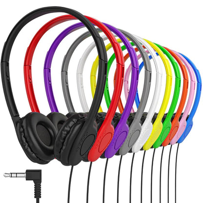 Maeline Adjustable 3.5mm Headphones with Leather Cushions (10 Pack) - color: Multi - Leather, size: 10 Pack