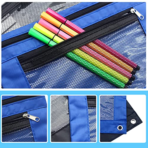 Pencil Pouch 3 Ring Binder Pouch Zippered Pencil Case Canvas Pencil Bag with 2 Compartments (Set of 2, Black and Blue) - color: Black and Blue