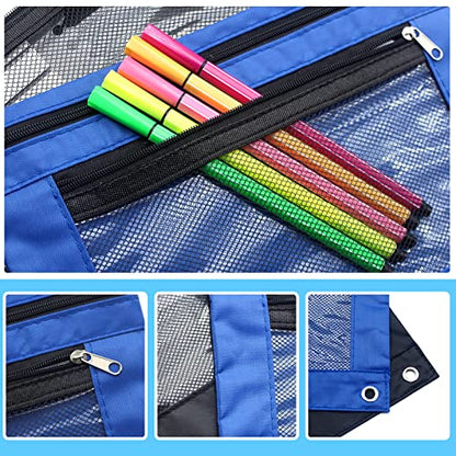 Pencil Pouch 3 Ring Binder Pouch Zippered Pencil Case Canvas Pencil Bag with 2 Compartments (Set of 2, Black and Blue) - color: Black and Blue