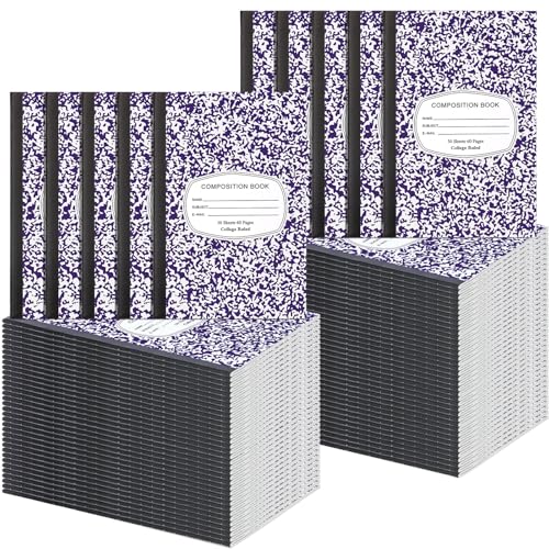 Fainne 100 Pack College Ruled Composition Notebooks A5,Purple | 30 Sheets/60 Pages Marble Cover Composition Journals Bulk for Back to School Classroom High College School Supplies - color: Purple