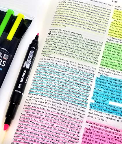 G.T. Luscombe Company, Inc. Zebrite Bible Marking Kit | No Bleed Pigmented Ink | No Fading or Smearing | Double Ended Highlighters, Note Pen & Books of the Bible Ruler/Bookmark (Set of 5 + Ruler)