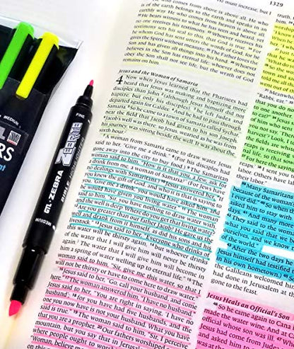 G.T. Luscombe Company, Inc. Zebrite Bible Marking Kit | No Bleed Pigmented Ink | No Fading or Smearing | Double Ended Highlighters, Note Pen & Books of the Bible Ruler/Bookmark (Set of 5 + Ruler)