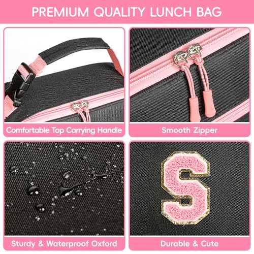 WOBAGMEN Initial Lunch Box for Women Girls,Insulated Lunch Bag with Monogram Letter,Cute Personalized Thermal Lunch Box for Teens Kids Adult for Work Camping Back to School Gift (pink, S) - size: S