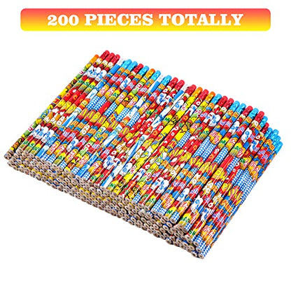 Kolewo4ever 200 Pieces Hero Text Pencils Cylinder Wood Pencils Pow Snap Wham Bang Elements Pencil 4 Style Assorted Students Pencil for Classroom Rewards Carnival Prizes