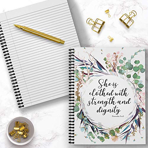 Gotcha Covered Notebooks Softcover Clothed With Strength 8.5" x 11" Religious Spiral Notebook/Journal, 120 College Ruled Pages, Durable Gloss Laminated Cover, Black Wire-o Spiral. Made in the USA - color: Clothed With Strength