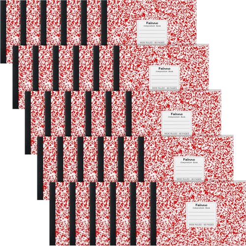 Fainne 30 Pack Composition Notebooks Half Size 4-7/8 x 7-1/2 Inches Wide Ruled Half Page Composition Notebook for Journal School Classroom Supplies 40 Sheet(Red,Snowflake Style) - color: Red, style: Snowflake Style