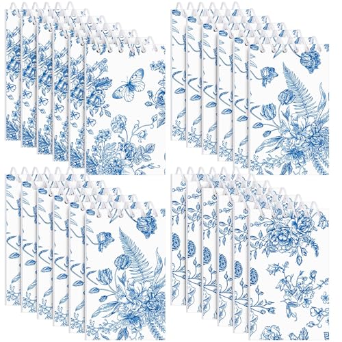 Engrowtic 24 Pcs Blue and White Floral Mini Notepads Chinoiserie Vintage Flower Small Spiral Pocket Notebooks Bulk for Bridal Wedding Baby Shower Party Favor Gift Present Student School Supplies - color: Blue and White