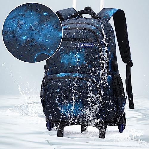 Mildame Geometric Print Rolling Backpack for School Boys Girls with Lunch Bag Teens Bookbag with Wheels Kids Trolley Bag Set, Six Wheels - color: Blue Geometric Set-6 Wheels