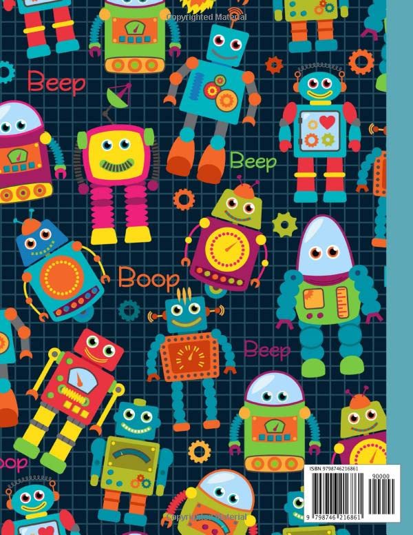 Primary Composition Notebook: Robot Handwriting Practice Paper With Dotted Mid Line And Drawing Space For Grades K-2 | 120 Pages | 8.5 x 11 In