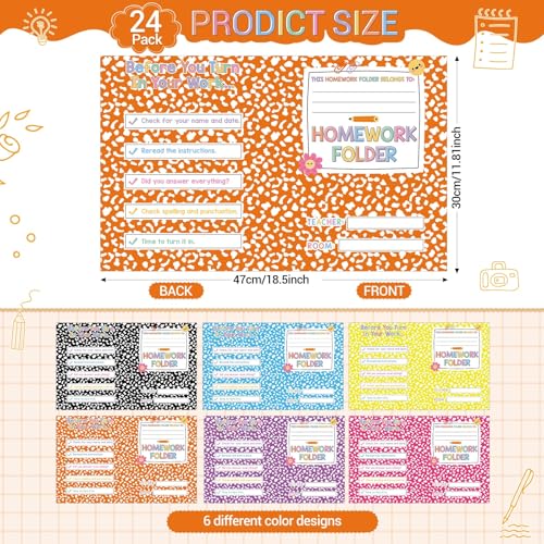 Funrous 24 Pcs Writing Pocket Folders Bulk Classroom Homework Folders with Two Pocket Composition Take Home Folder Gifts for Classroom Home Office Elementary Students Teachers School Supplies