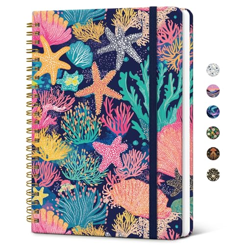 Taja Lined Spiral Journal Notebook for Women, Pretty College Ruled Notebook for Work & Note Taking, A5 Hardcover Journal for Writing, Cute Aesthetic 140 Pages, Coral Reef - color: N-Coral Reef