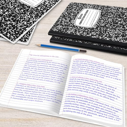 Rosmonde 50 Pack Composition Notebooks Bulk Wide Ruled, 200 Pages (100 Sheets), 9-3/4 x 7-1/2, Hard Cover, Bulk Black Marble Composition Notebook, Bulk Office Notebooks, Bulk Notebooks School Supplies - size: 50 Pack, style: Black Marble
