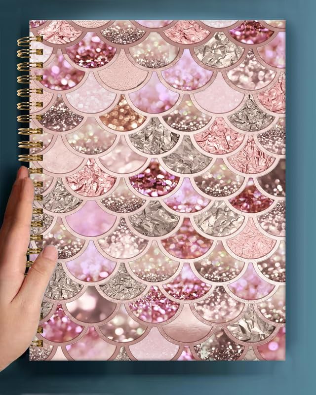 Spiral Journal Notebook,A5 Hardcover Lined Journals for Women Girl 6 x 8.3 in,120 Pages Thick Paper,Cute College Ruled Writing Notebook for Gifts Office Work School(Rose Gold Mermaid Scales) - color: Rose Gold Mermaid Scales