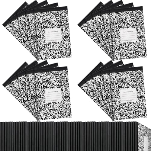 Fainne 20 Pack Composition Notebooks Half Size 4-7/8 x 7-1/2 Inches College Ruled Notebooks Mini Marble Cover Composition Books for Journal School Classroom Supplies 40 Sheets/80 Pages (Black) - color: Black
