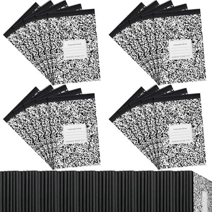 Fainne 20 Pack Composition Notebooks Half Size 4-7/8 x 7-1/2 Inches College Ruled Notebooks Mini Marble Cover Composition Books for Journal School Classroom Supplies 40 Sheets/80 Pages (Black) - color: Black