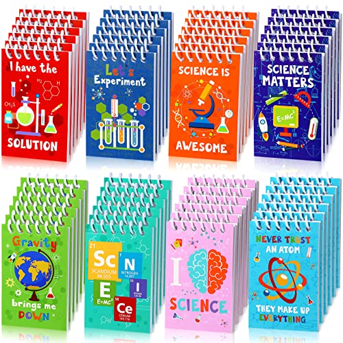 Cindeer Science Party Mini Notebooks Science Spiral Portable Notepads Bag Stuffers with 8 Designs Teacher Classroom Reward Supply for Boys Girls Planet Birthday Theme Party Favor(48 Pieces)