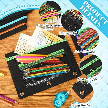 Zhehao 100 Pcs Zipper Binder Pencil Pouches:3 Ring Binder Pencil Pouches with Zipper Window Bulk Clear Pen Bags Case for Office School Classroom Supplies(Double Layer with Mesh Layer,Black) - color: Black, style: Double Layer With Mesh Layer