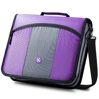 3-Inch Zipper Binder, Round Ring Binder with Expanding Files, Handle and Shoulder Strap, Violet - color: Violet