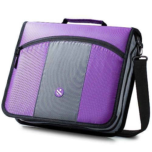 3-Inch Zipper Binder, Round Ring Binder with Expanding Files, Handle and Shoulder Strap, Violet - color: Violet