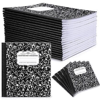 Seajan 20 Pack Composition Notebooks, Wide Ruled Paper, 7-1/2" x 9-3/4" Marble Hard Covers, 60 Sheets, Composition Notebooks Bulk for Students Back to School Adults Office Supplies(Black) - color: Black