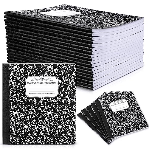 Seajan 20 Pack Composition Notebooks, Wide Ruled Paper, 7-1/2" x 9-3/4" Marble Hard Covers, 60 Sheets, Composition Notebooks Bulk for Students Back to School Adults Office Supplies(Black) - color: Black