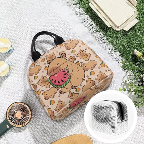 Kawaii Capybara Kids Lunch Box Large Capacity Insulated Lunch Bag Portable Handle Thermal Picnic Cool Bags for School Camping Picnic - color: Cute Capybara