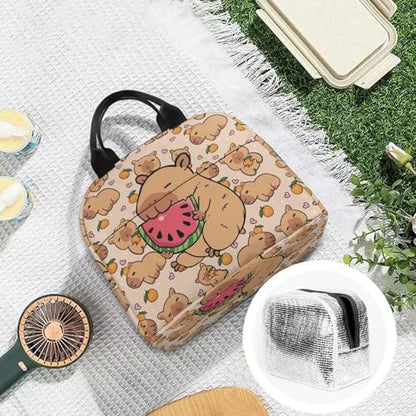 Kawaii Capybara Kids Lunch Box Large Capacity Insulated Lunch Bag Portable Handle Thermal Picnic Cool Bags for School Camping Picnic - color: Cute Capybara