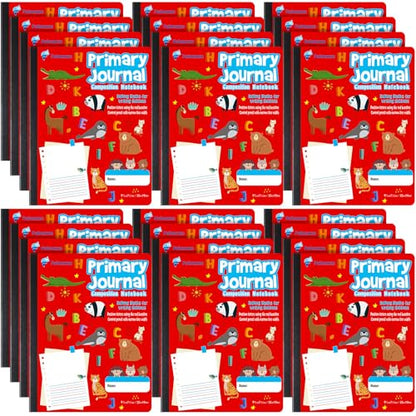 Fulmoon 24 Pcs Primary Composition Notebook K-2 with Picture Space Primary Journal Grades K-2 Draw and Write Journal Composition Book for Preschool Classroom, 80 Sheet (Red) - color: Red