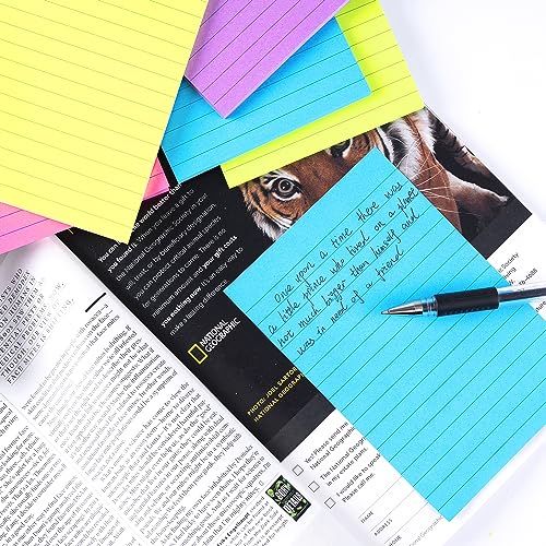 Lined Sticky Notes 4X6 in Bright Ruled Stickies Colorful Super Sticking Power Memo Pads, 45 Sheets/pad, 6 Pads/Pack - size: 4x6 in