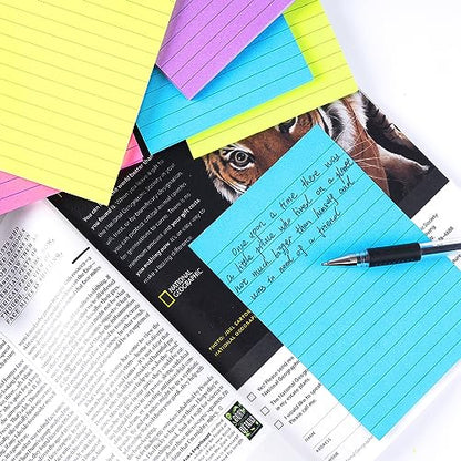 Lined Sticky Notes 4X6 in Bright Ruled Stickies Colorful Super Sticking Power Memo Pads, 45 Sheets/pad, 6 Pads/Pack (Pack of 2) - size: 4x6 in (Pack of 2)
