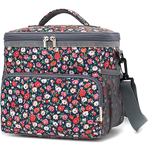 GYEUKHAM Insulated Reusable Lunch Bag Adult Large Lunch Box for Women and Men with Adjustable Shoulder Strap,Front Zipper Pocket and Dual Large Mesh Side Pockets,Floral - color: Floral
