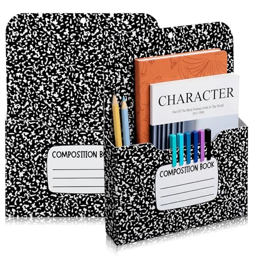 Gilprop 2 Pcs Composition Notebook Magnetic File Folder Holder Pocket File Organizer Classroom Decor Teacher Desk Accessories for Whiteboard Classroom Essential No Drilling