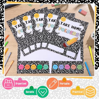 Colarr 24 Pcs Take Home Folders Bulk for Student Back to School Homework Folders with 2 Pocket Letter Size Composition Notebook Classwork Organizer for Home Educational Supply 9.25 x 12.2 in