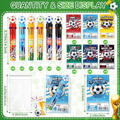 24 Set Soccer Party Favors Bulk Soccer Pens for Kids 10-in-1 Multicolor Pens with Cards Bags for Birthday Classroom Prizes Goodie Bags Stuffers Supplies - style: Soccer