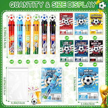 24 Set Soccer Party Favors Bulk Soccer Pens for Kids 10-in-1 Multicolor Pens with Cards Bags for Birthday Classroom Prizes Goodie Bags Stuffers Supplies - style: Soccer
