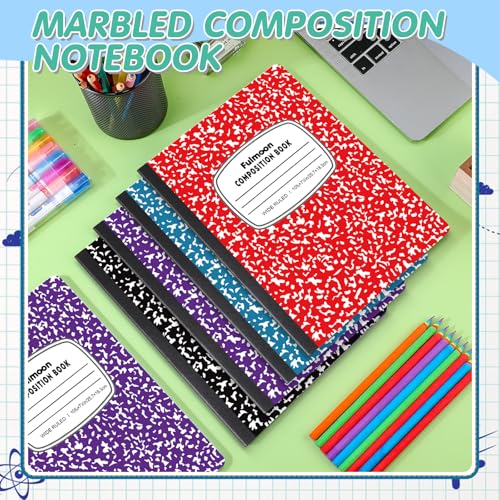 Fulmoon 48 Pcs Composition Notebook Wide Ruled Hard Cover Notebook 30 Sheets/60 Pages for School College Journal Writing Programs Art Recipes 10.12 x 7.2 Inch, Colorful - style: Wide Ruled