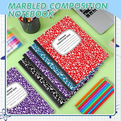 Fulmoon 48 Pcs Composition Notebook Wide Ruled Hard Cover Notebook 30 Sheets/60 Pages for School College Journal Writing Programs Art Recipes 10.12 x 7.2 Inch, Colorful - style: Wide Ruled