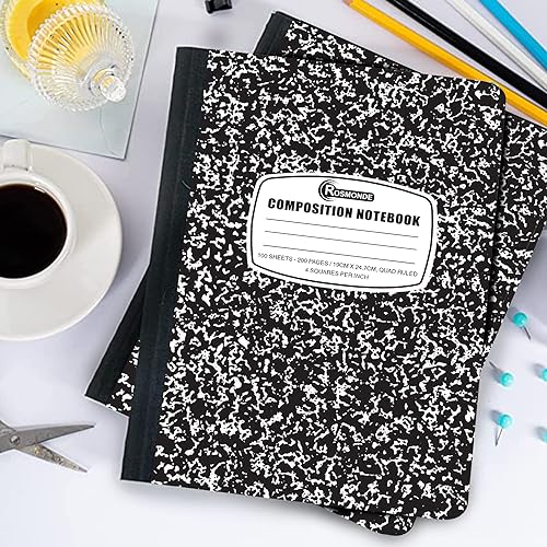 Rosmonde 12 Pack Graph Paper Composition Notebook, 200 Pages (100 Sheets), 4x4 Grid, Graph Composition Notebook, Black Marble Hard Cover Quad Ruled Notebooks for School, Bulk Grid Composition Notebook - size: 12 Pack, style: Black Marble