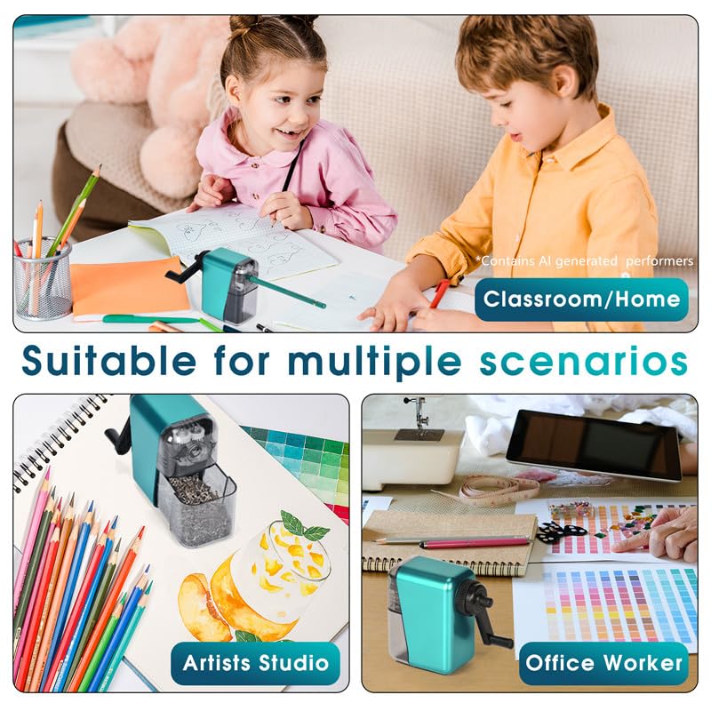 Manual Pencil Sharpener Hand Crank Pencil sharpeners for Kids with Stronger Spiral hob and auto Stop Function Charcoal Pencil Sharpener for Children/Adults/Students/Artists (Blue 1)